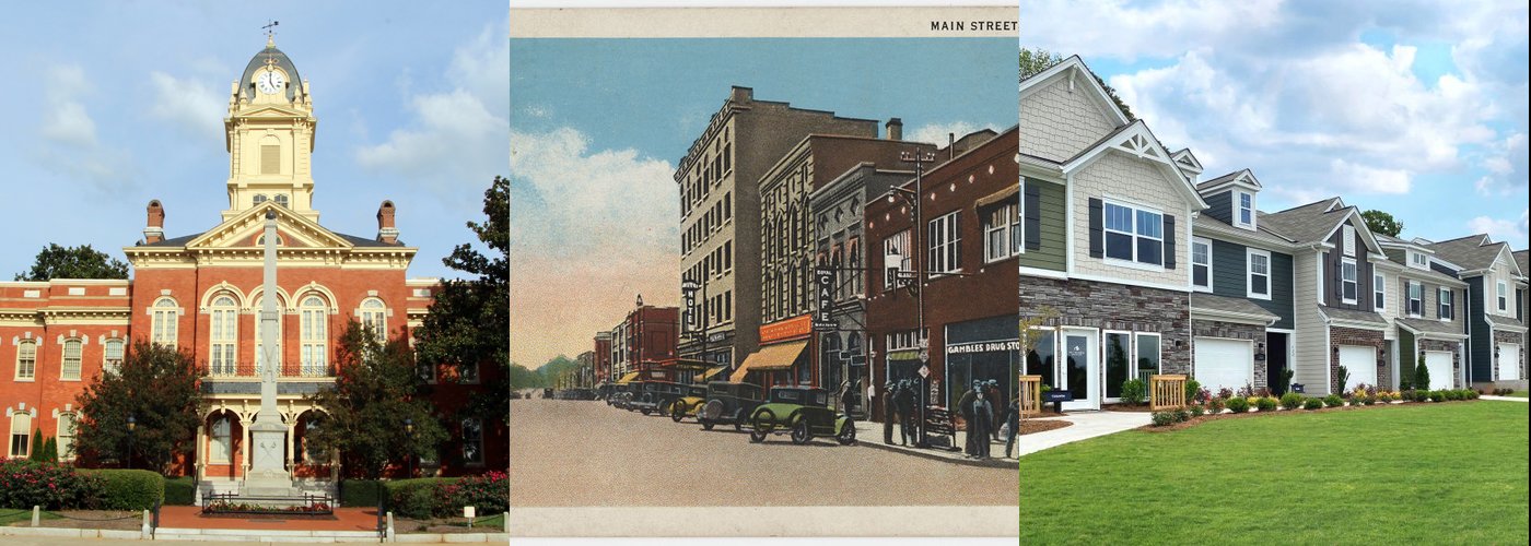 Real photos of Union County — Monroe courthouse, Union County landmarks, and downtown Waxhaw