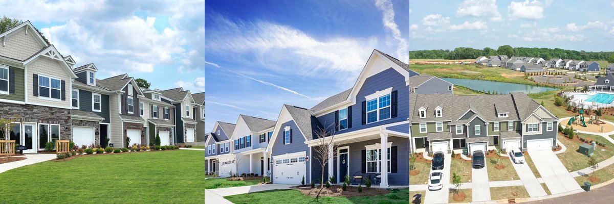 Real photos of Union County neighborhoods — new construction, historic downtown Monroe, and Weddington