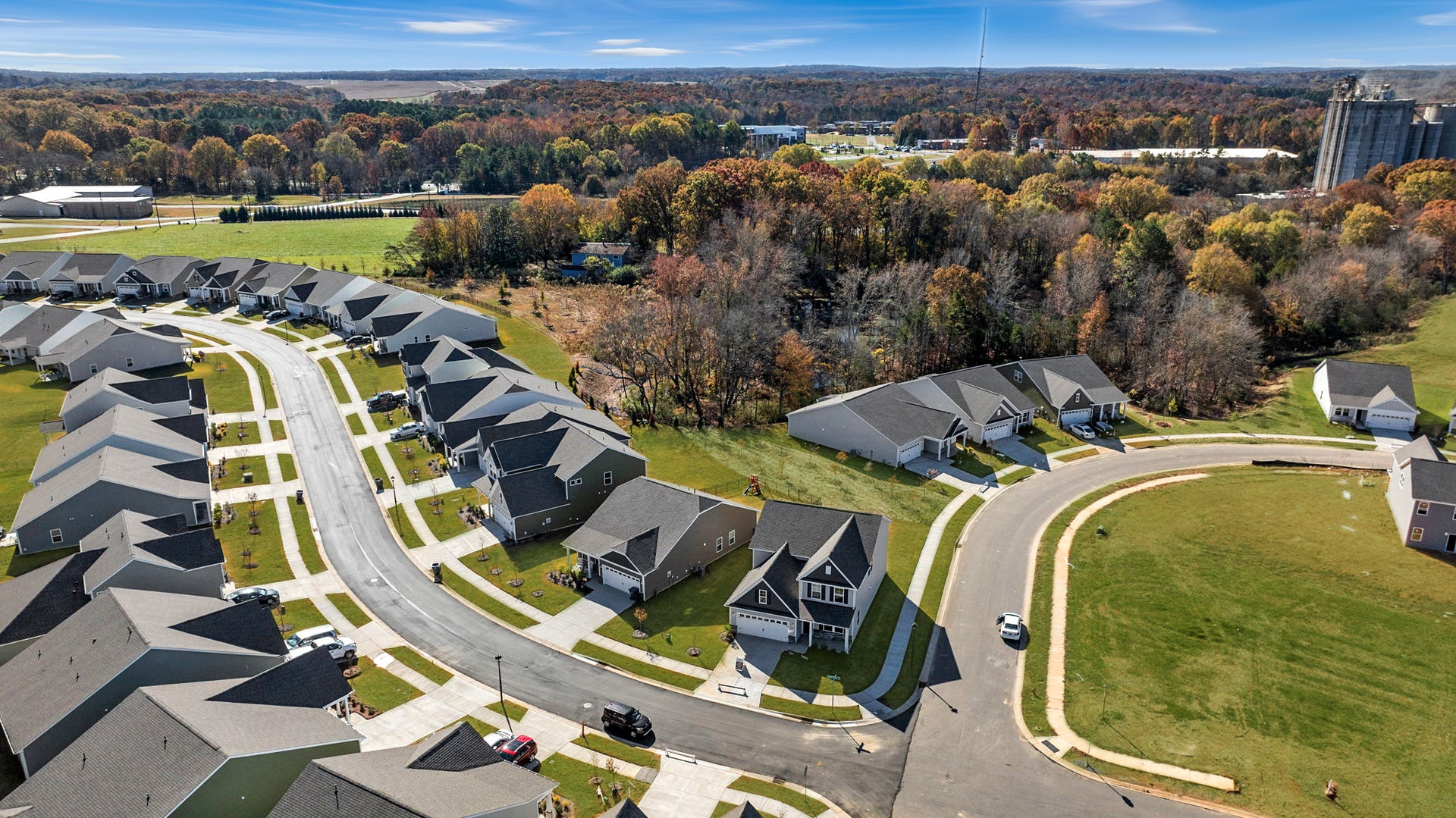 Aerial view of Cottages at Monroe neighborhood in Union County